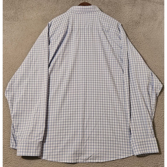 Poncho Western Button Down Fishing Shirt 3XL Blue White Checkered Long Sleeve - Picture 2 of 7
